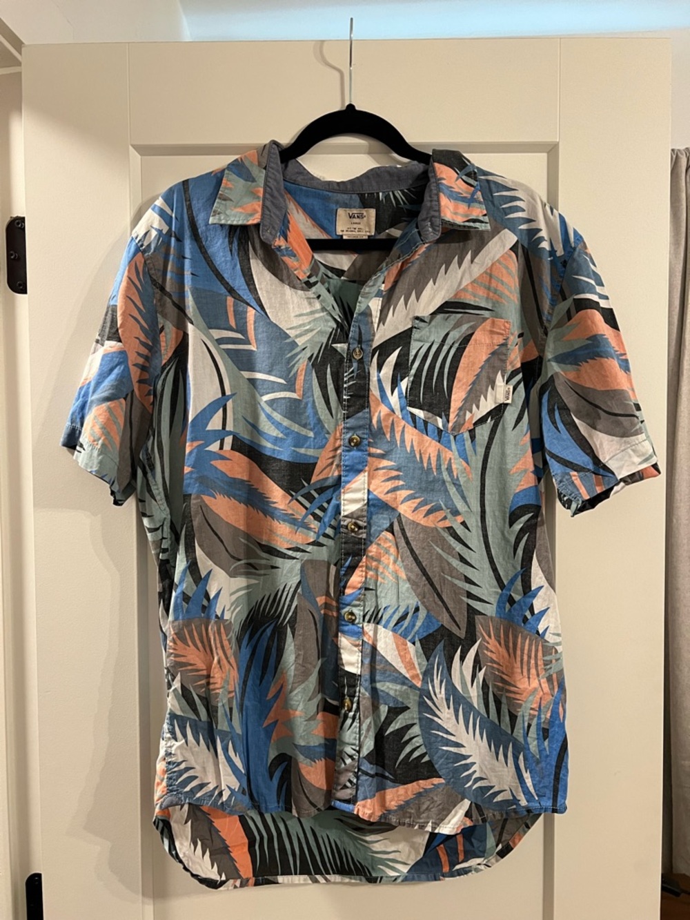 Vans Men’s Short Sleeve Tropical Button-Up — Blue Green Orange